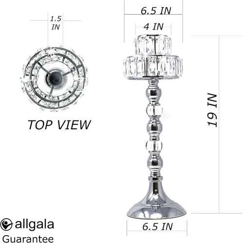 Vista 2 de allgala 19 "Lámpara estilo STealight Candelabro con bloques de cristal-Plata Cromo-HD89012