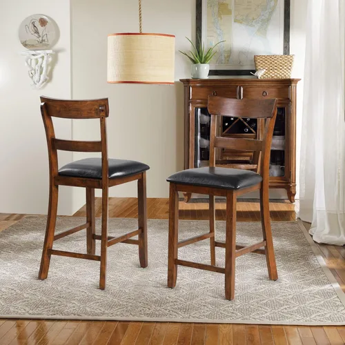 Vista 8 de NAFORT Juego de 2 taburetes de bar de altura de mostrador, sillas de comedor altas de madera maciza de 25.5 pulgadas con cojín, taburetes