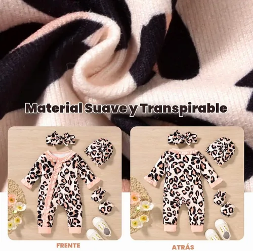 Vista 5 de Aalizzwell Mameluco para bebés niñas, traje de otoño invierno con accesorios Guepardo