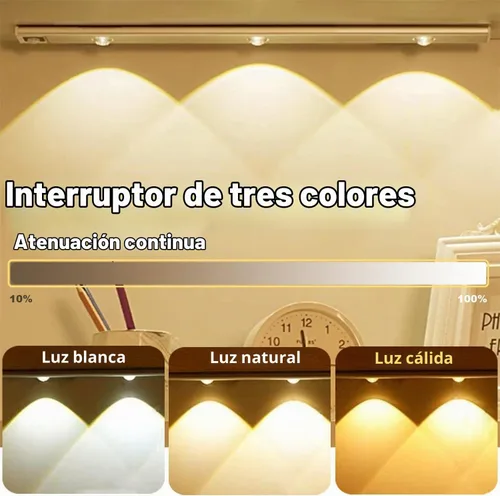 Vista 2 de Sensor de movimiento LED regulable de 3 colores, luz para debajo del gabinete, iluminación inalámbrica magnética recargable para cocina, dormitorio