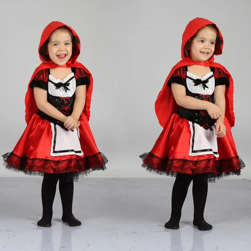Vista 2 de Disfraz de Caperucita Roja para bebé, 3 piezas, falda de Halloween y Navidad con capa