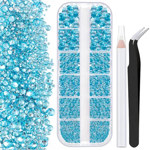 Vista 19 de Dos paquetes de diamantes de imitación de parte trasera plana, 4520 piezas de diamantes de imitación coloridos para arte de uñas, cristal colorido +