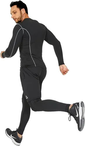 Vista 4 de SILKWORLD Pantalones de correr 2 en 1 para hombre, pantalones deportivos de compresión, leggings de entrenamiento con bolsillos con cremallera