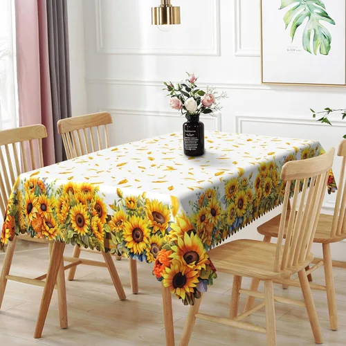 Vista 40 de Mantel rectangular floral de 52 x 70 pulgadas, color blanco y negro, estampado floral, a prueba de derrames y aceite, para cocina, comedor