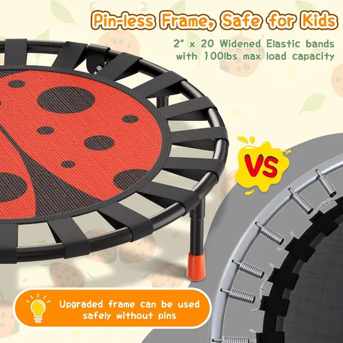 Vista 5 de Premium 3FT Foldable Toddler Trampoline for Kids Ages 3-6, 36 Inch ASTM Certified Mini Trampoline with Adjustable Handle, 100 lbs Capacity, Quiet