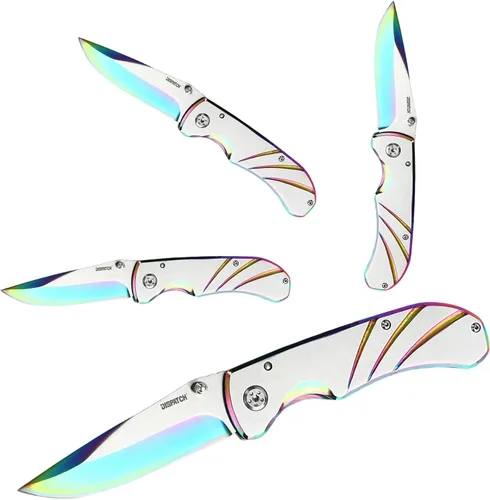Vista 17 de Dispatch Iris Navaja de bolsillo plateada de 3.9 pulgadas para hombres, cuchillo plegable EDC para camping, supervivencia, senderismo al aire