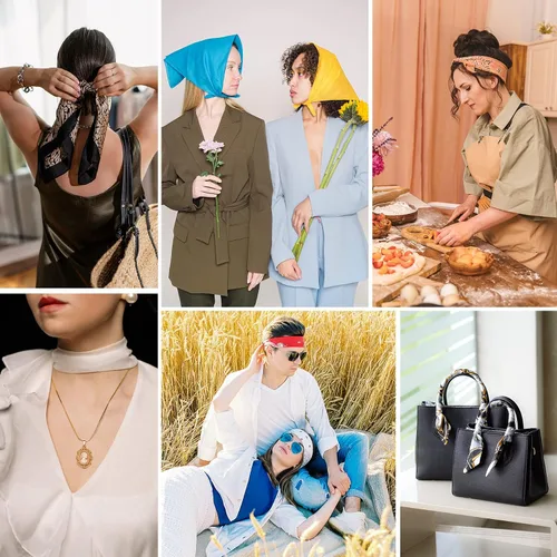 Vista 9 de Zando Bufanda de seda cuadrada de gasa de color sólido, bufandas retro para mujer, bufandas para el cuello, bufanda, monedero, bufanda