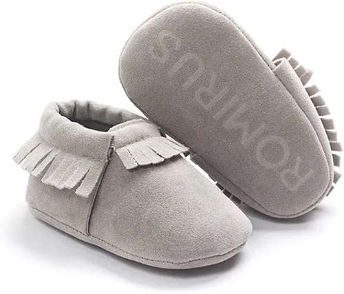 Vista 2 de Meckior Mocasines de primera calidad con borla y lazo para bebés y niñas, con suela suave, antideslizante, para cuna, bautizo, zapatos, Negro