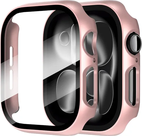 Vista 32 de Diruite Juego de 2 fundas para Apple Watch Series 3/2/1 de 38mm, protector de pantalla de vidrio templado ultradelgado de todo alrededor para iWatch