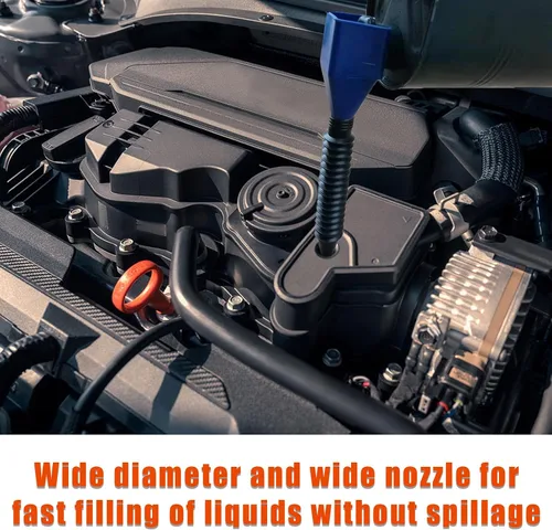 Vista 4 de Kewucn 2 piezas de embudo flexible de drenaje de aceite para coche, embudo de plástico con cierre de presión, embudo de combustible automotriz