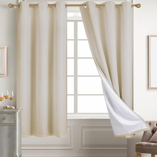 Vista 68 de Diraysid Cortinas 100% opacas de lino beige para dormitorio, con ojales, aislamiento térmico, cortinas de oscurecimiento de habitación
