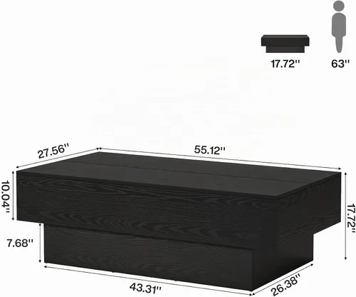 Vista 2 de Tribesigns - Mesa de café moderna negra, mesa de té rectangular de madera de 55 pulgadas, mesa central grande para sala de estar, sala de recepción