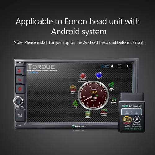 Vista 3 de Eonon V0056 OBD2 OBDII, Escáner de diagnóstico, Adaptador de herramienta de escaneo Bluetooth Solo para estéreo de coche Android Eonon