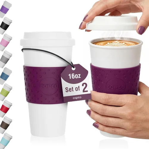 Vista 14 de Copco Acadia - Tazas de viaje con tapas, 16 onzas, color azul, juego de 2