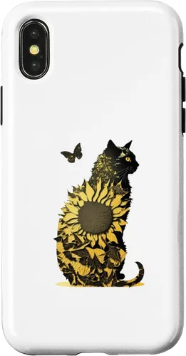 Vista 4 de Funda de arte con combinación de girasol y gato negro para iPhone 15
