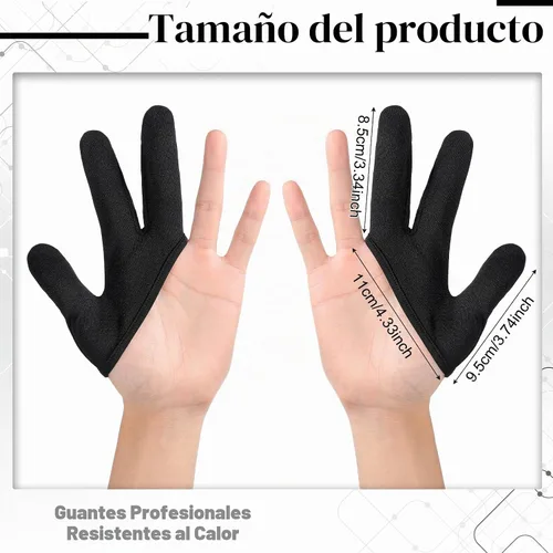Vista 2 de 2 guantes resistentes al calor para peinar el cabello, varita rizadora de 3 dedos, guantes de protección reutilizables para peluquero protector