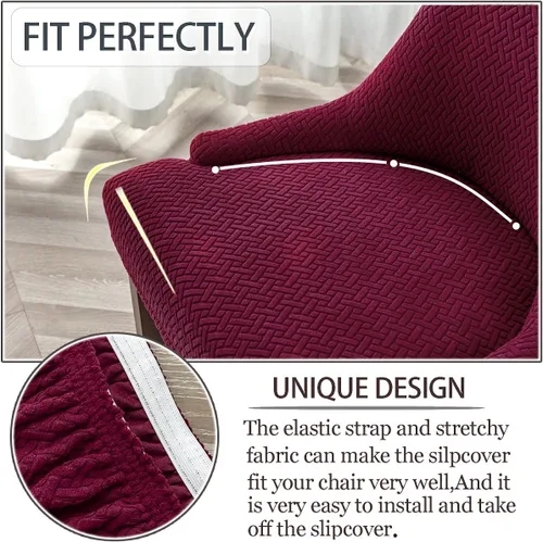 Vista 17 de Paquete de 2 fundas para silla lateral con respaldo de ala, fundas elásticas para sillas con respaldo geométrico rómbico, fundas para silla