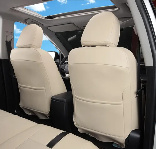 Vista 2 de Fundas de asiento RAV4 de ajuste personalizado, piel sintética impermeable para Toyota RAV4 2013-2018 (beige)