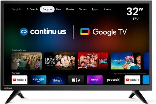 Vista 12 de continuus Smart TV RV de 24 pulgadas y 12 V – Android TV con Google Assistant, Chromecast y aplicaciones de transmisión gratuitas – 720p HD