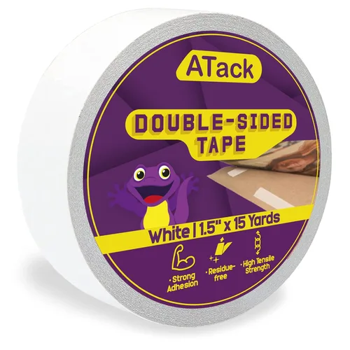Vista 12 de ATack Cinta de doble cara blanca, 2 pulgadas x 10 yardas, cinta de tela de pared autoadhesiva de doble cara resistente para plantillas de madera