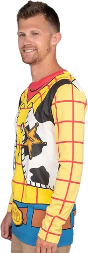 Vista 3 de Toy Story I am Woody - Camiseta de disfraz para adultos, camiseta de manga larga de Disney Pixar, Amarillo