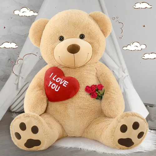 Vista 7 de MaoGoLan Oso de peluche gigante de 52" Oso de peluche - Te amo Corazón rojo Oso de peluche grande para regalo de San Valentín, aniversario, larga