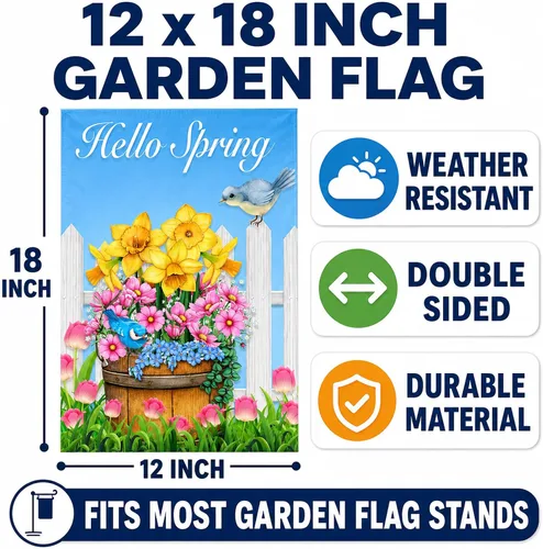Vista 2 de Juego de 10 banderas de jardín estacionales de 12 x 18 pulgadas, banderas de patio de doble cara, bandera de jardín pequeña para exteriores con clip