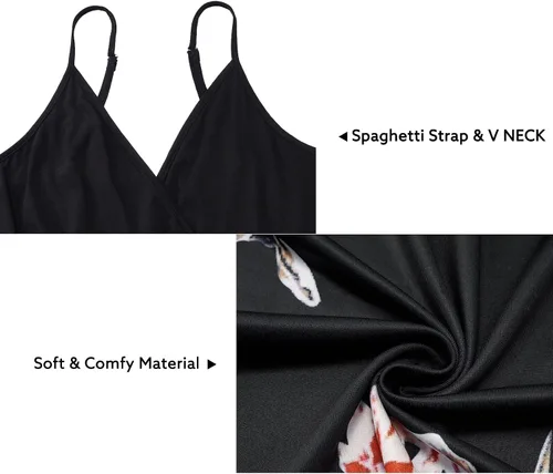 Vista 6 de Newshows - Vestido largo de verano con cuello en V para mujer, con tirantes delgados, sin mangas, con estampado floral, casual y con apertura lateral