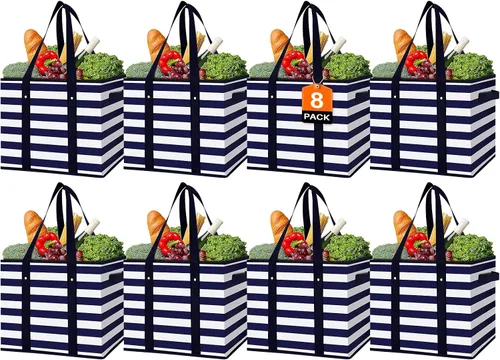 Vista 19 de WISELIFE Bolsas reutilizables para comestibles [2 unidades], bolsa grande para comestibles, resistente al agua, bolsa de compras plegable para ropa