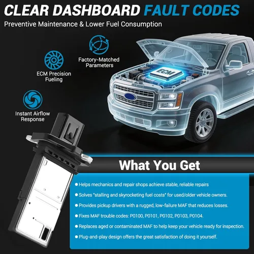 Vista 7 de Sensor de flujo de aire masivo 3L3A-12B579-BA, sensor MAF apto para Ford F150/F250/E150/E250/Crown