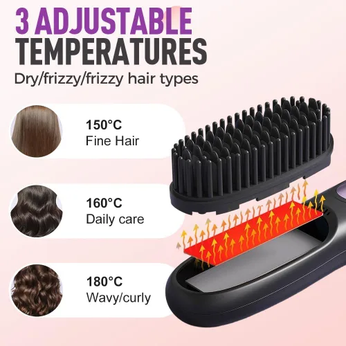 Vista 3 de Go Brush Pro para cabello corto, cepillo alisador de cabello mejorado 2026, cepillos alisadores inalámbricos portátiles para viajes, calentamiento