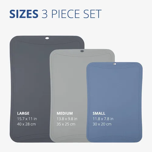 Vista 3 de Blue Ginkgo Juego de 3 alfombrillas de corte de TPU – Tablas de cortar de cocina flexibles, aptas para cuchillos y duraderas