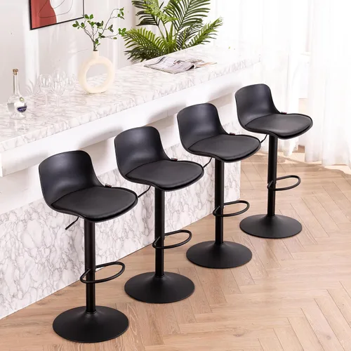 Vista 5 de YOUTASTE Juego de 2 taburetes de bar totalmente negros, taburetes de bar giratorios ajustables con respaldo, asientos de silla de bar acolchados