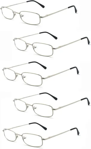 Vista 11 de 5 pares de lentes de lectura rectangulares de metal para hombres y mujeres, multicolor café