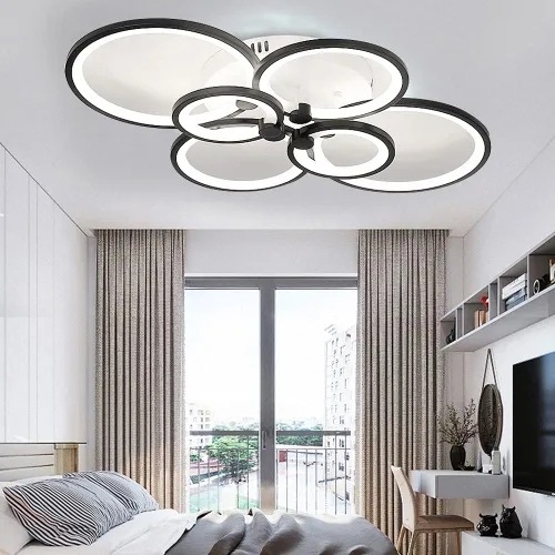 Vista 3 de Lámpara de techo moderna LED de 6 cabezales con anillo circular con control remoto, lámpara de montaje empotrado, lámpara acrílica regulable de 3