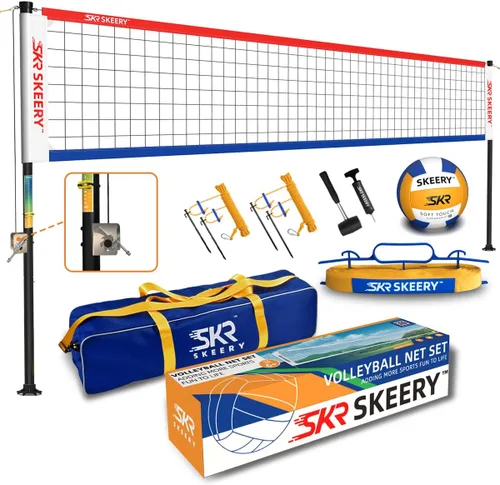 Vista 10 de SKEERY Juego de red de voleibol resistente al aire libre, diseño anti-hundimiento, postes de aluminio ajustables, red de voleibol portátil para Azul