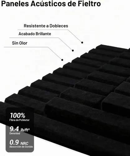 Vista 3 de Paquete de 12 paneles acústicos negros, paneles de pared autoadhesivos insonorizados más gruesos de 0.47 pulgadas, paneles a prueba de sonido