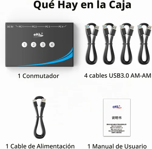 Vista 8 de eKL interruptor USB 3.0 para compartir entre 4 computadoras, 4 puertos USB 3.0, interruptor para PC, laptop, ratón, teclado, escáner, impresora
