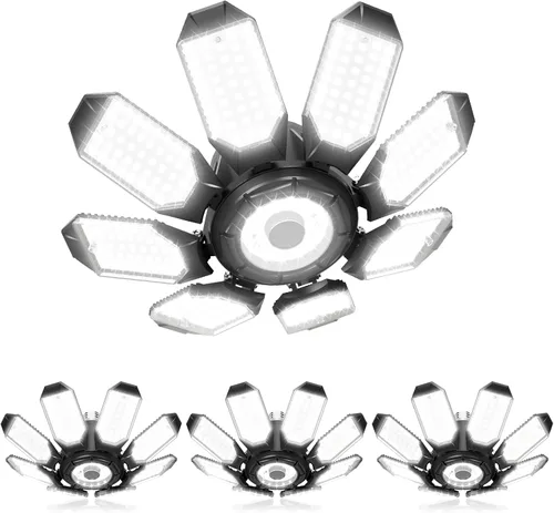 Vista 16 de Adiding - Luz LED de garaje giratoria, iluminación brillante de techo de tienda de sótano, accesorio de bahía con 6 paneles ajustables, base