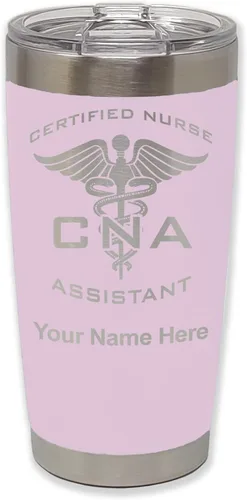 Vista 25 de LaserGram Vaso aislado al vacío de 20 onzas, asistente de enfermera certificada por CNA, grabado personalizado incluido (negro)