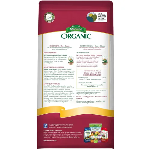 Vista 2 de Espoma Fertilizante orgánico de harina de sangre 12-0-0. Fuente de alimento vegetal totalmente natural de nitrógeno para jardinería orgánica. Para