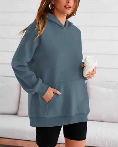 Vista 3 de BTFBM Sudaderas con capucha de gran tamaño para mujer, sudadera con capucha de forro polar, casual, manga larga, suéter de otoño e invierno, moda
