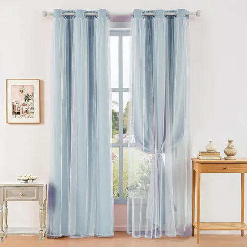 Vista 17 de indistar Home Cortinas opacas de doble capa con ojales sólidos en la parte superior, par de paneles de cortinas para ventana, 35 pulgadas de ancho x