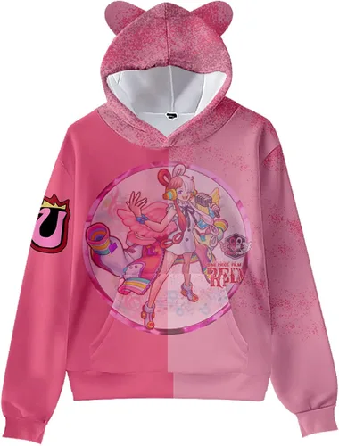 Vista 2 de AMOMA Sudadera con capucha unisex de una pieza de anime, color rojo, con bolsillos