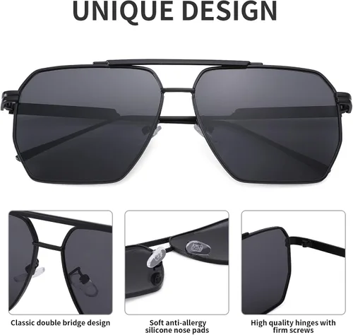 Vista 4 de Lentes de sol cuadrados retro de gran tamaño para mujeres y hombres, gafas de sol polarizadas clásicas, grandes de metal, UV400
