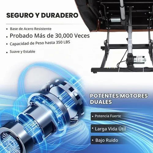 Vista 8 de Sillón reclinable de elevación eléctrica de doble motor Trustyue, reclinable plano, silla elevadora con masaje y calor, asistencia para pararse Piel
