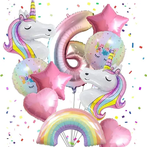 Vista 7 de Globos de Unicornio Decoraciones de Fiesta de Cumpleaños de Unicornio para Niñas Juego de Globos de Papel de Aluminio Macarón y Globos de Arcoíris