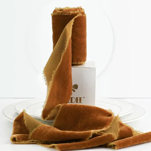 Vista 11 de MEEDEE Cinta de Terciopelo Beige de 3 Pulgadas Cintas con Flecos Beige Cintas de Terciopelo de Seda con Borde Crudo para Coronas, Ramo de Flores