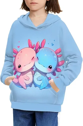Vista 27 de Ystardream - Sudaderas para niñas adolescentes con bolsillo, sudaderas de manga larga para niños 0 Lindo Axolotl Rosa