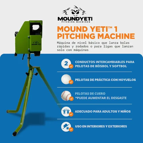 Vista 2 de Mound Yeti Baseball Softball Pitching Machine, Youth and Adult Single Wheel Pitching Machine for Baseball and Softball, Training Equipment